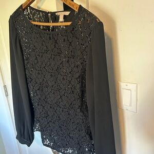 Banana Republic Black Lace Long-Sleeve Blouse